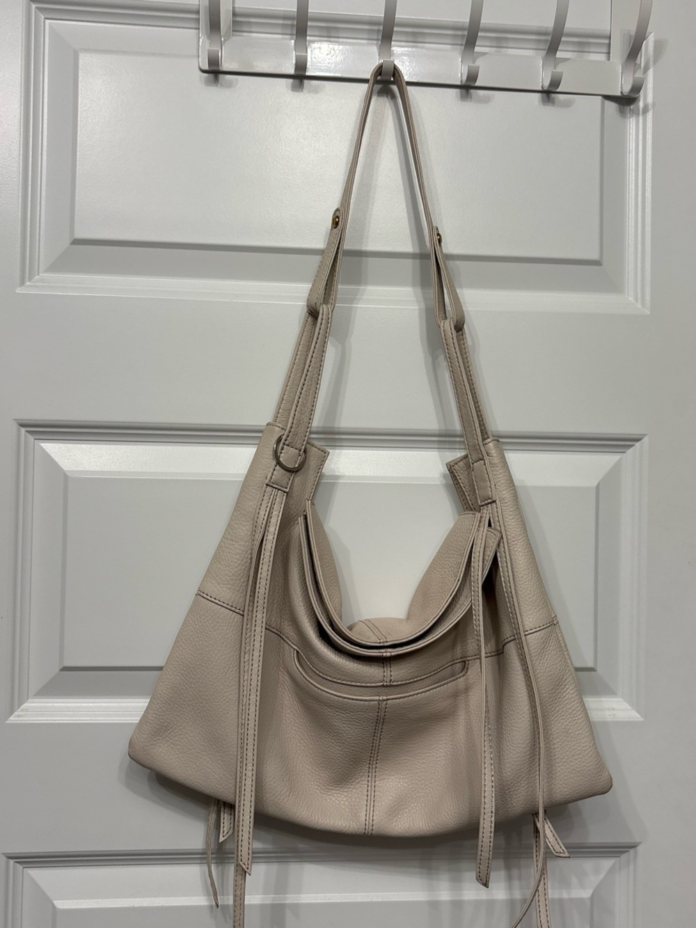 HOBO Pebbled Leather Hobo in Light Cream